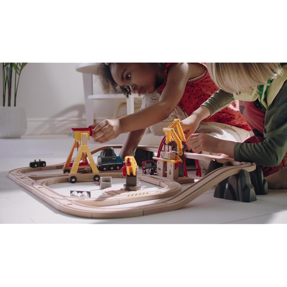 BRIO WORLD Cargo Rail Deluxe Set [Total 54 Pieces] Ages 3 and up (Electric Vehicle, Train, Toy, Wooden Rail) 33097