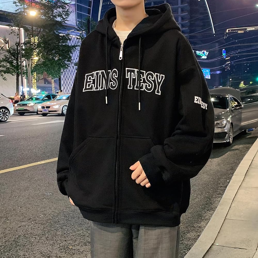 [Fasshonrida] Zip Parka, Men's, Fleece, Fall/Winter Clothes, Cold Protection, Thermal Insulation, Zip Up Parka, Warm ZIP Jacket, Full Zip Outerwear, Hooded Parka, Stylish, Sagara Embroidery, English Logo, Clothes, Large Size, Autumn, Winter, Spring