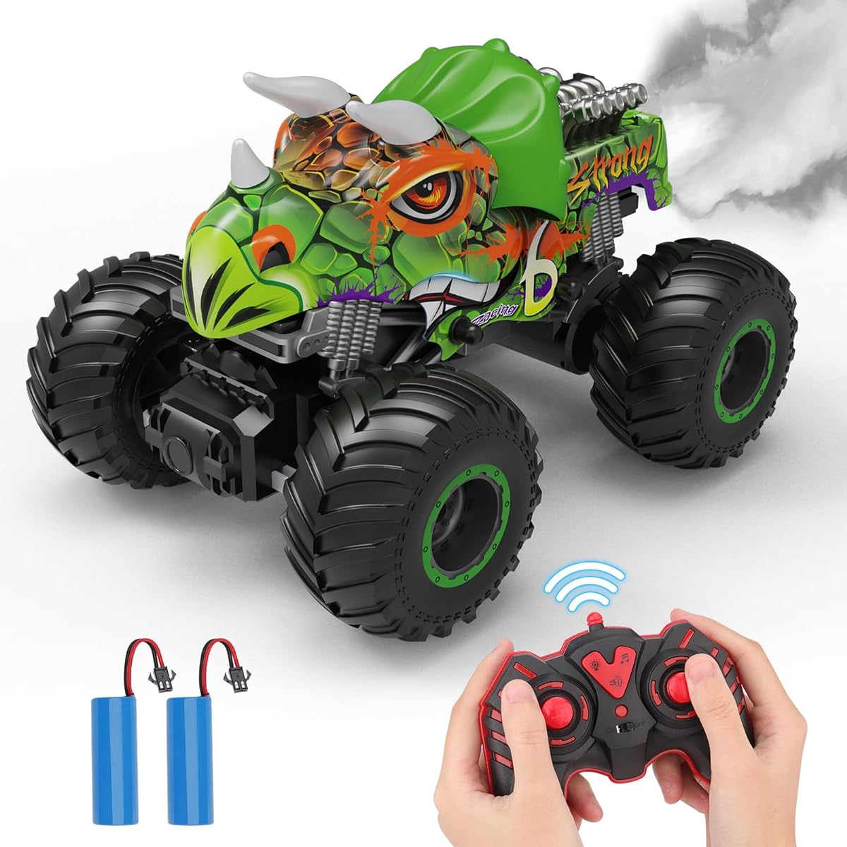PREBOX Remote Control Monster Truck for Boys Ages 8-12 RC Dinosaur Car Toys for Kids Ages 4-7 with Music Lights Boys Birthday