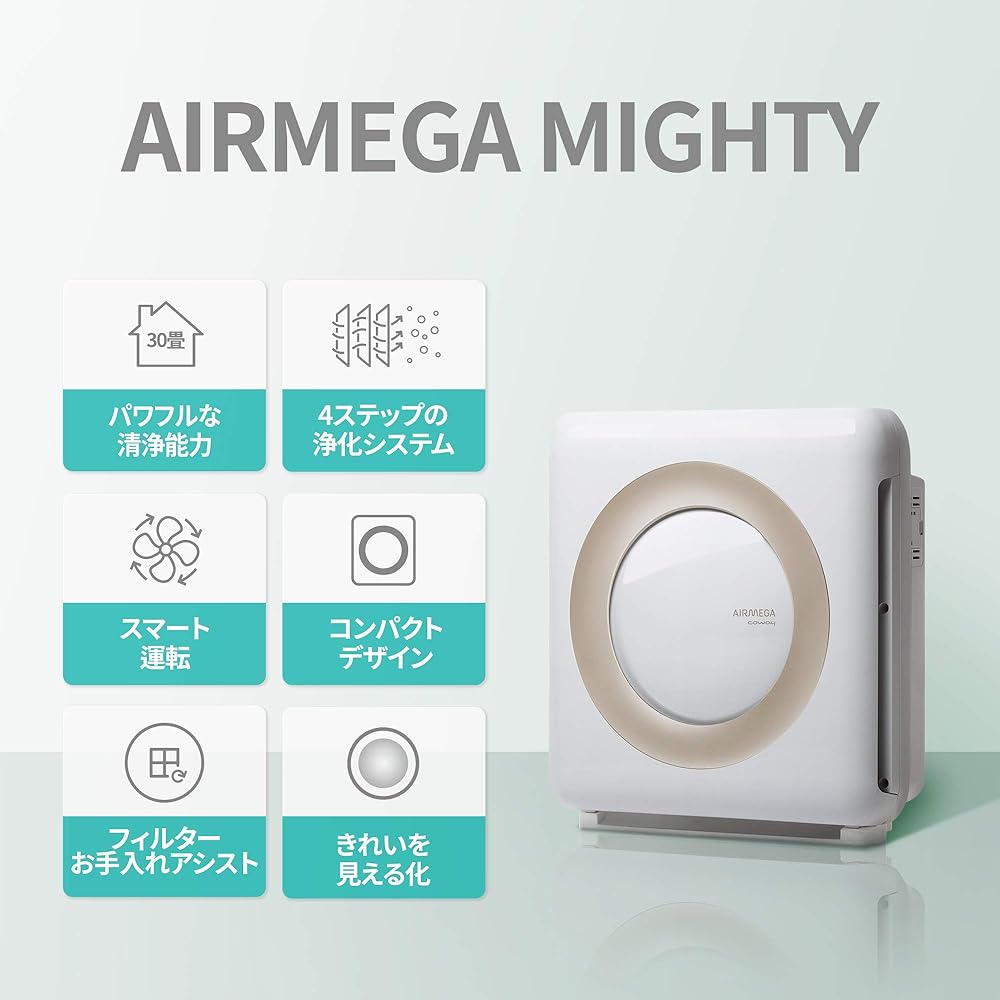 COWAY Air Purifier AIRMEGA MIGHTY 30 Tatami 0.01μm Compatible Virus PM2.5 Pet Deodorization Ion Automatic/Eco Mode Coway Airmega White AP-1512HH(W)
