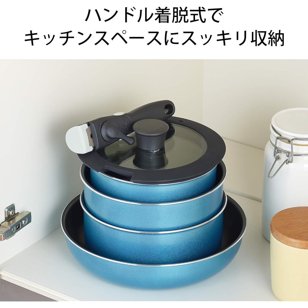 Tamahashi "Jeanne Ecole" 3-piece removable handle pot set with tongs JE-122T Blue