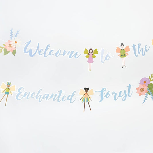 9ft Paper Woodland Fairy Party Banner "Welcome to the Enchanted Forest for Fairy Theme Birthday Party Garden Party Picnic Woodland Wedding Party Decorations