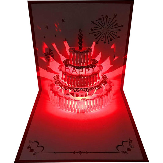 3D Pop Up Birthday Cards Red LED Light Birthday Cake Music Happy Birthday Cards Pop Up Greeting Cards Laser Cut Happy Birthday Cards Perfect for Mom Wife Sister Boy Girl Friends 1 Pack