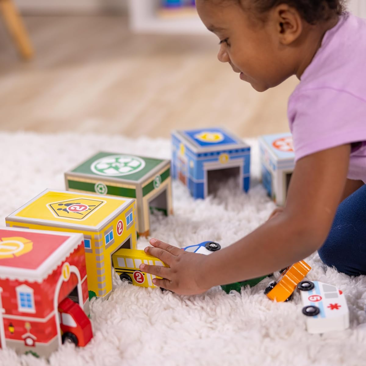 Melissa & Doug Sorting Block Set 6 Buildings + 6 Vehicles Toy