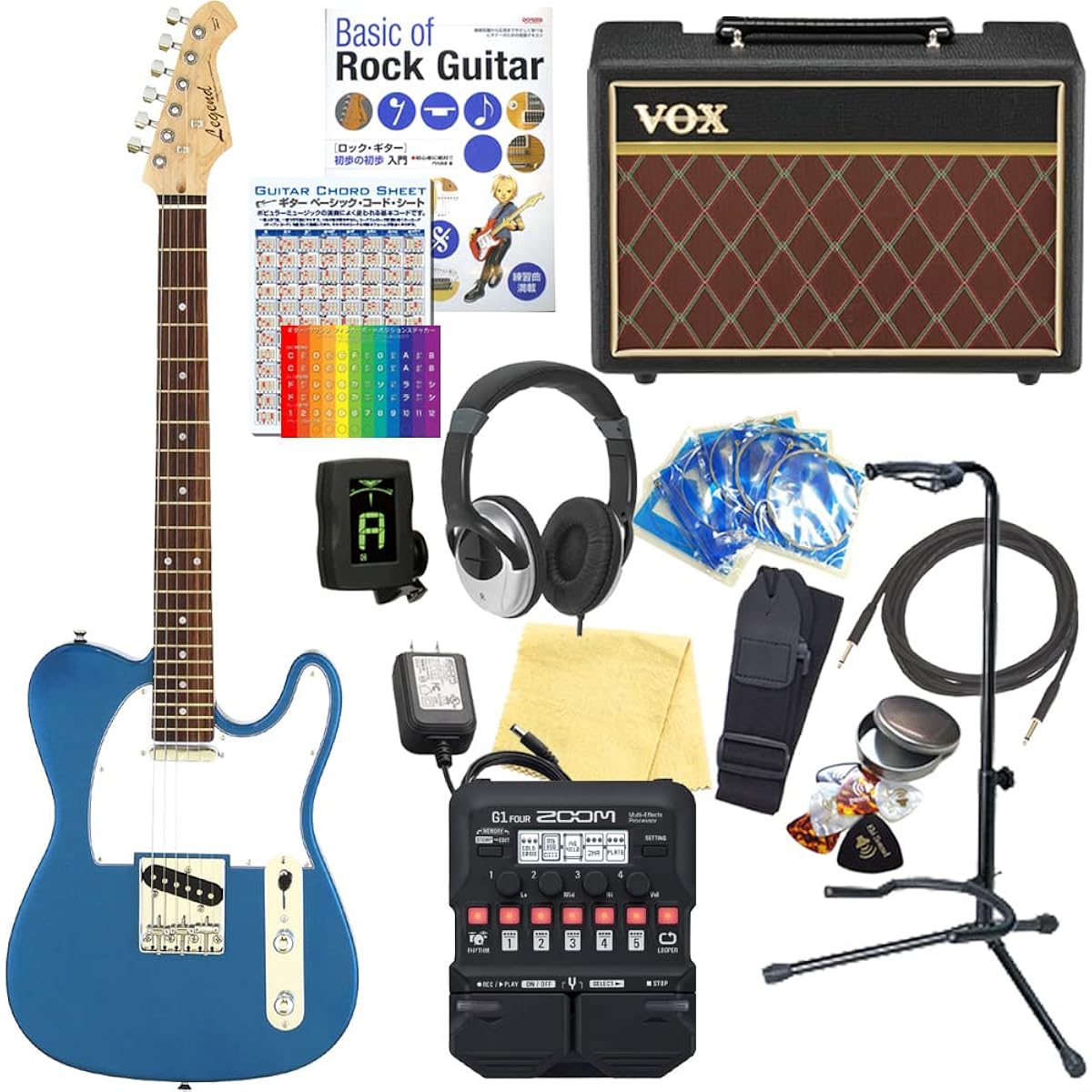 Electric Guitar Beginner Set Telecaster Type 18-piece Set with VOX Amplifier Legend LTE-Z MBL/R [ZOOM G1Four Multi-Effector Included]