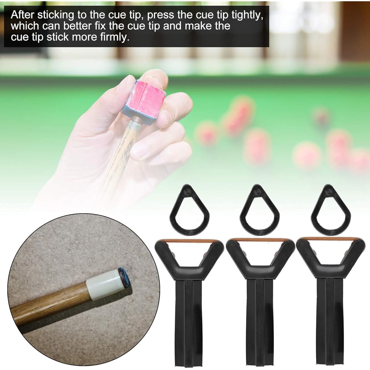 VGEBY Billiard Cue Tip Clamp Snooker Billiard Pool Cue Tip Clamp Suppressor Rubber Fastener Repair Tool (3 Sets/Sold)