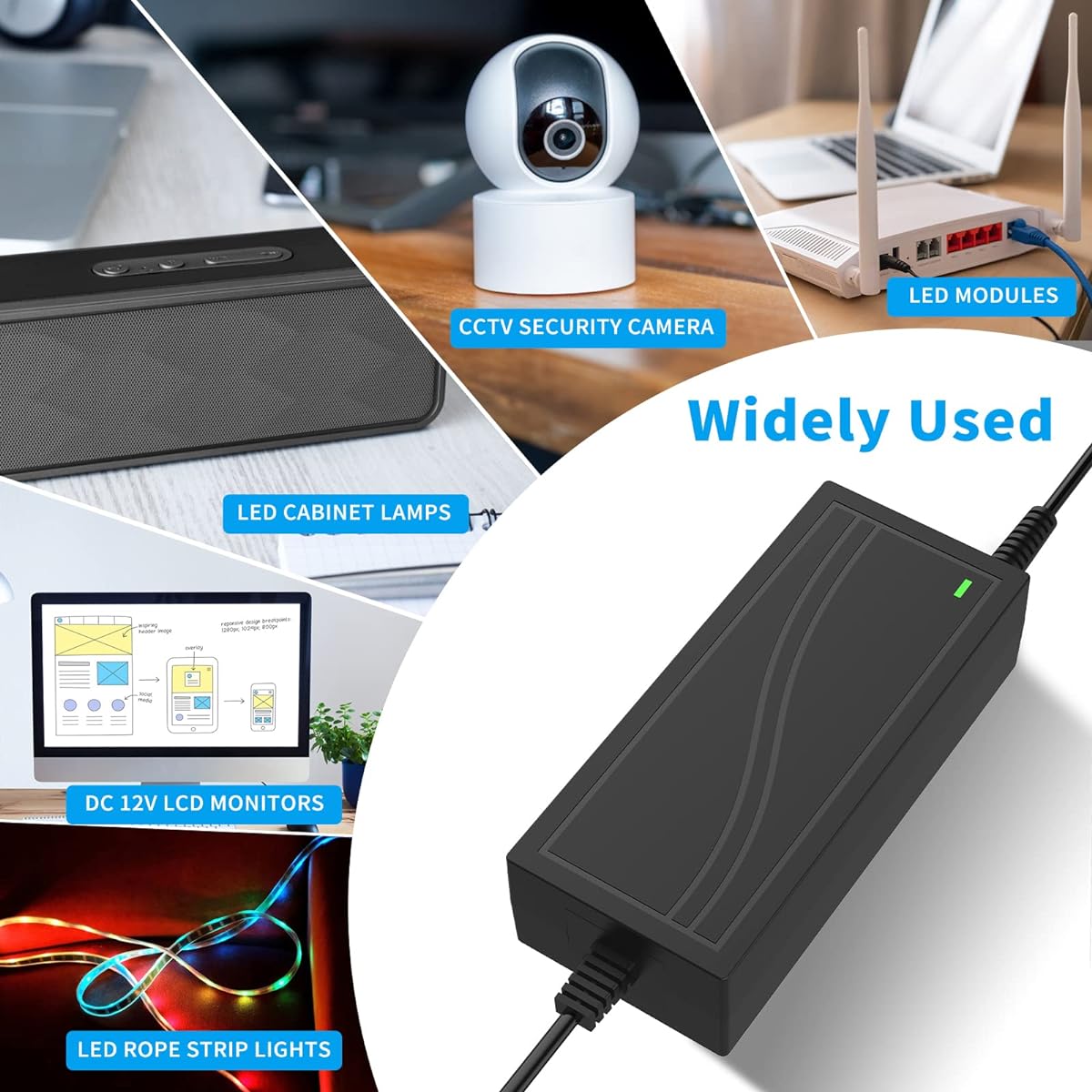 12V 5A Power Adapter (Input 100-240V AC - Output 12 Volts 5 Amps 60W DC) 5.5x2.5mm Plug Charger LED Light Strip CCTV Security System with LED Terminal Connector