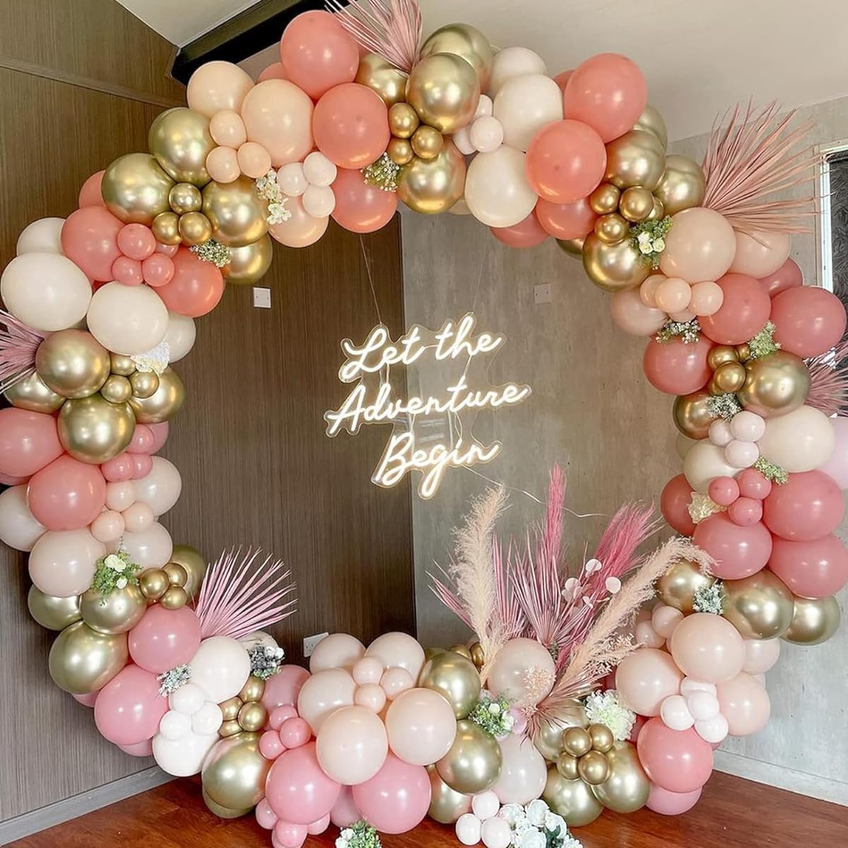 Dusty Pink Gold Garland Kit 144pcs Boho Blush Peach Sandy White Gold Chrome Metallic Balloons for Wedding Bridal Shower Birthday Baby Shower Boho Party Decorations Supplies