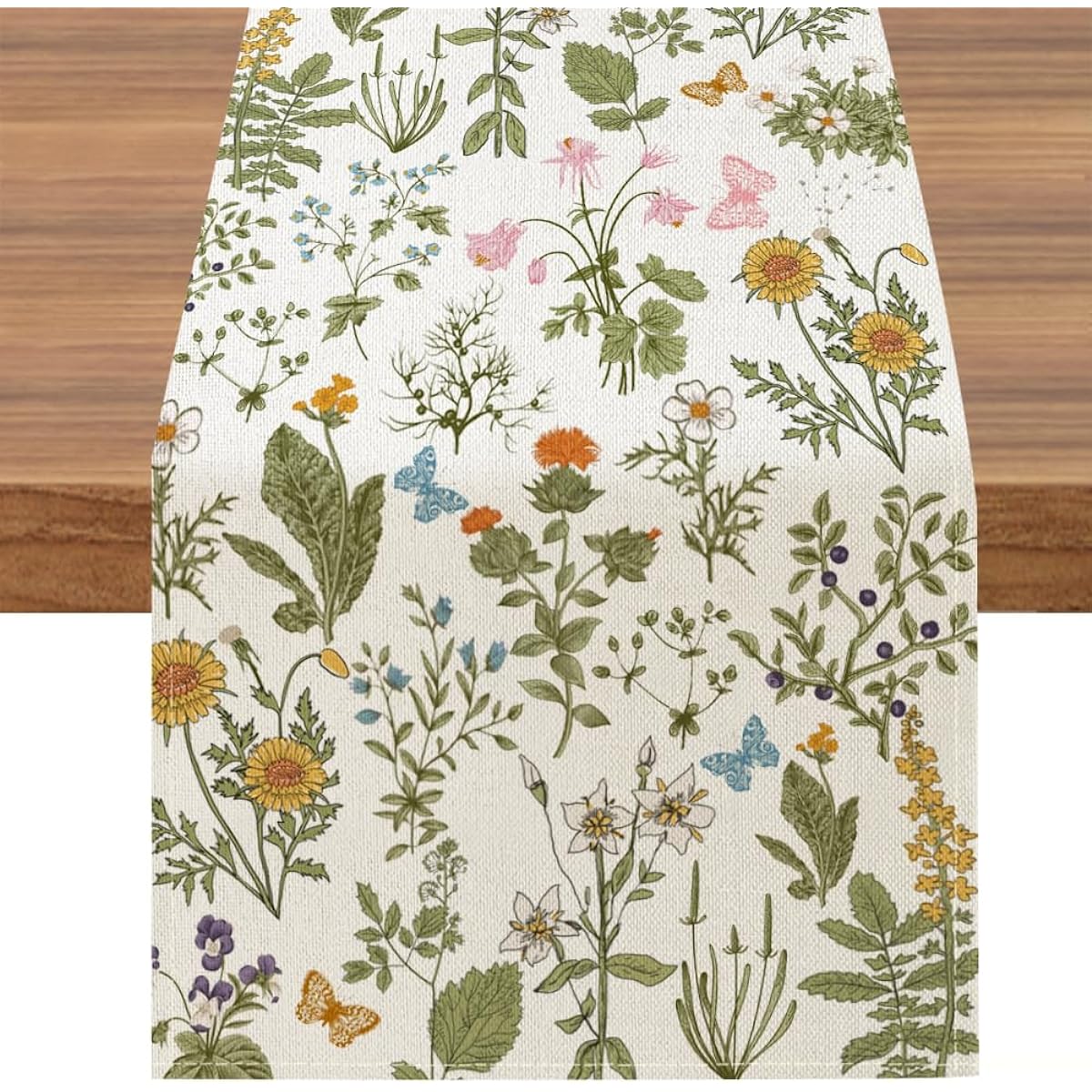 BREVITON Floral Wildflower Table Runner Spring Butterfly Herb Farmhouse Holiday Home Kitchen Dining Table Decor 13 x 72 inches