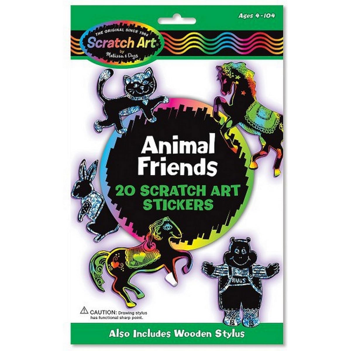 Melissa & Doug Scratch Art Sticker Kit - Animal Friends, 20 color-reveal stickers