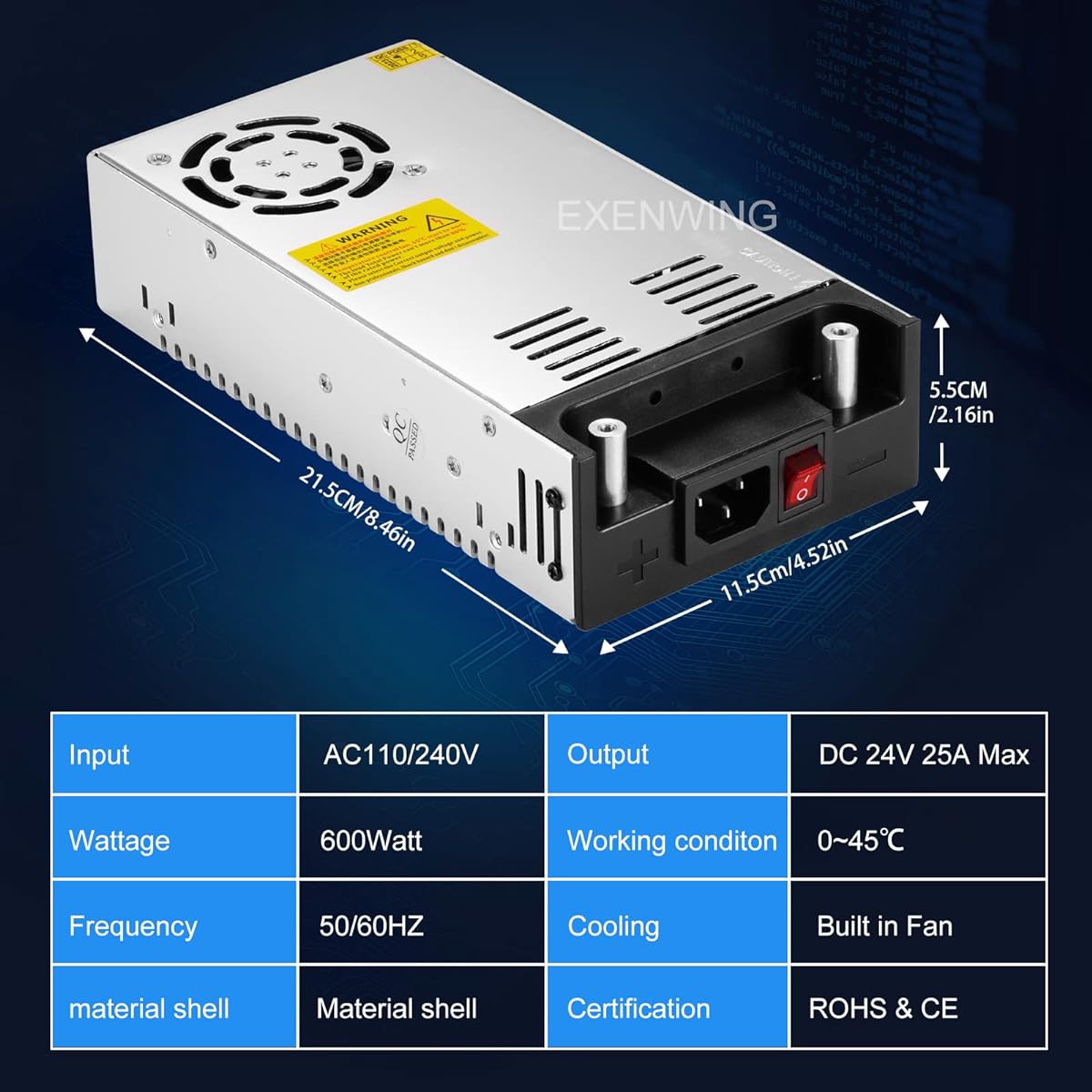 DIY 24V 25A 600W Switching Power Supply 110V AC to 24V DC Converter Adapter Transformer PSU 24 Volt Motor Pump for CCTV Security Camera 3D Printer