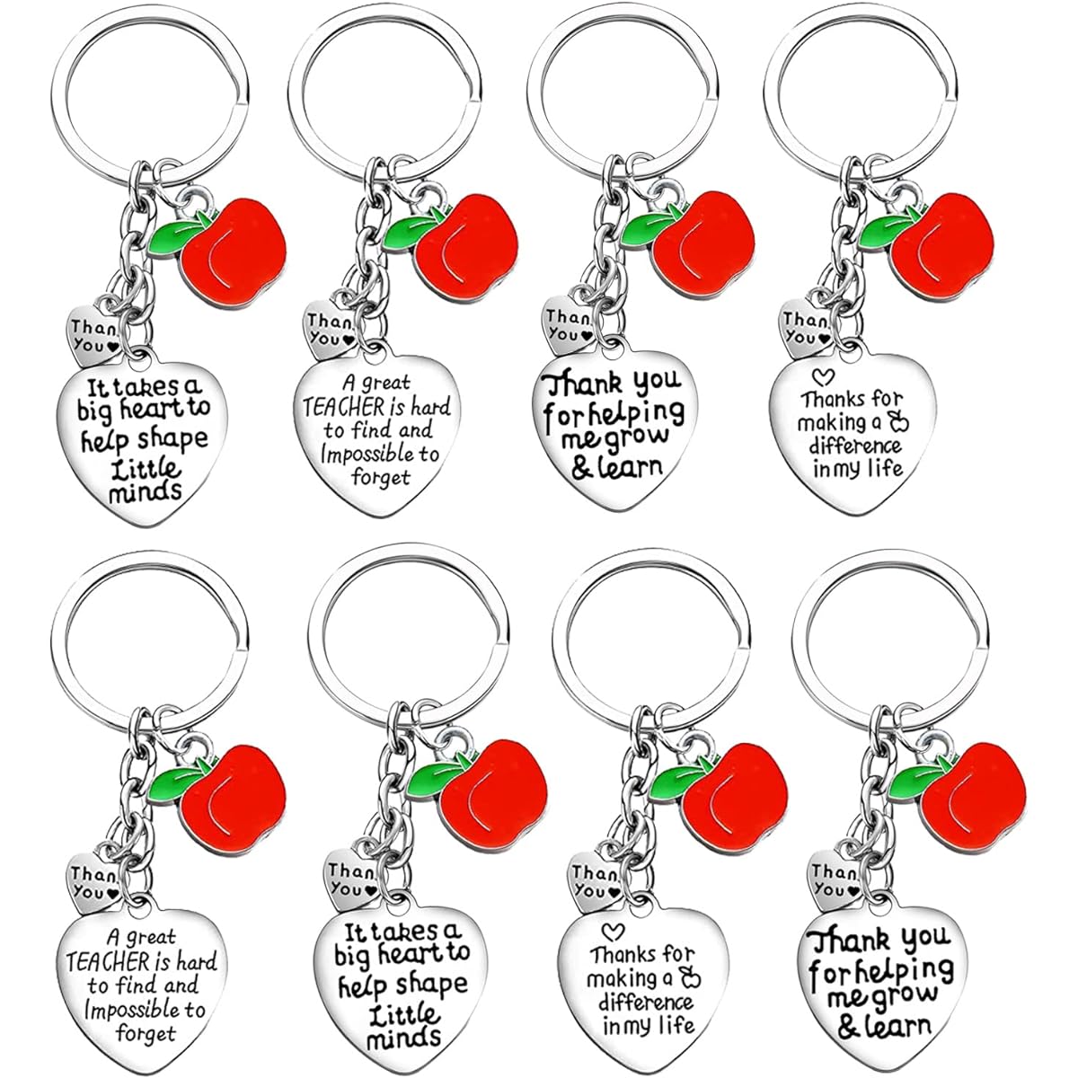 Nzztont Teacher Appreciation Gifts, Teacher Keychains, Teacher Appreciation Gifts for Women Men, Birthday Valentine's Day, Teacher Gifts from Students, 8 Pieces, Silver, One Size