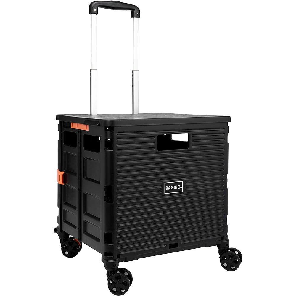 [BAGING] Side push shopping cart with stopper, 360° rotation, 4-wheel silent casters, folding shopping cart LB007 (black)