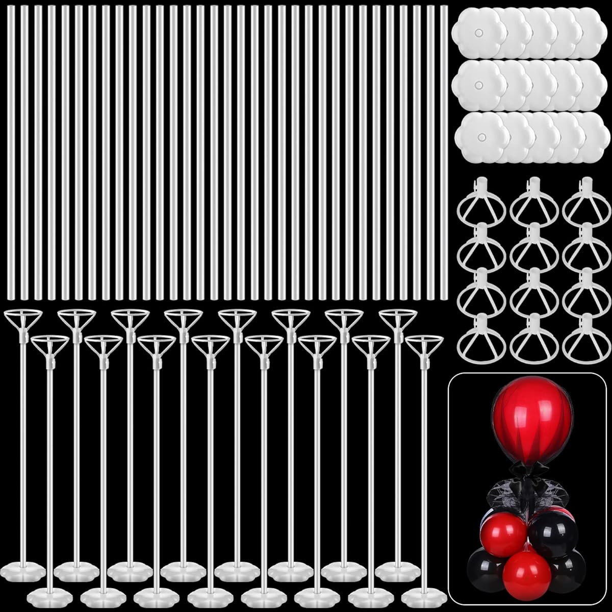 100 Sets Balloon Stand for Table 17 Inch Balloon Stick with Base Balloon Centerpiece for Table Reusable White Plastic Column for Birthday Baby Shower Wedding Party
