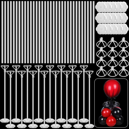 100 Sets Balloon Stand for Table 17 Inch Balloon Stick with Base Balloon Centerpiece for Table Reusable White Plastic Column for Birthday Baby Shower Wedding Party