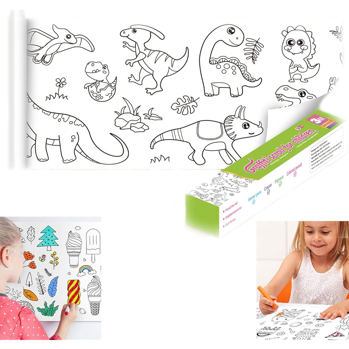 Drawing Roll for Kids - Coloring Roll for Kids (Dinosaur Land)