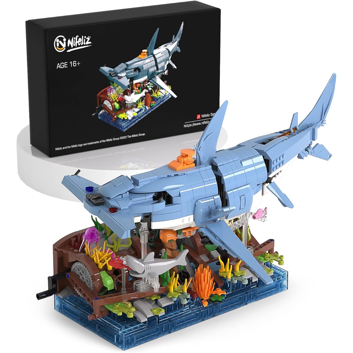 Nifeliz Hammerhead Shark Building Set, Assembly & Display Model for Adults, Functional Seascape Display, Home Decor Gift for Adults with a Passion for the Ocean (1,144 Pieces)