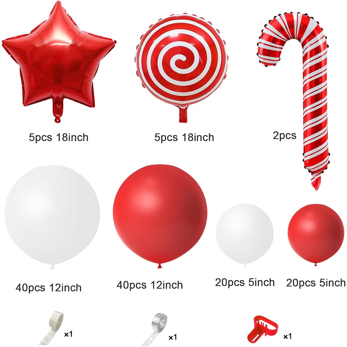 Honinda 132pcs Christmas Balloon Garland Arch Kit Christmas White Red Candy Balloon Red Star Balloon Christmas New Year Birthday Party Decoration