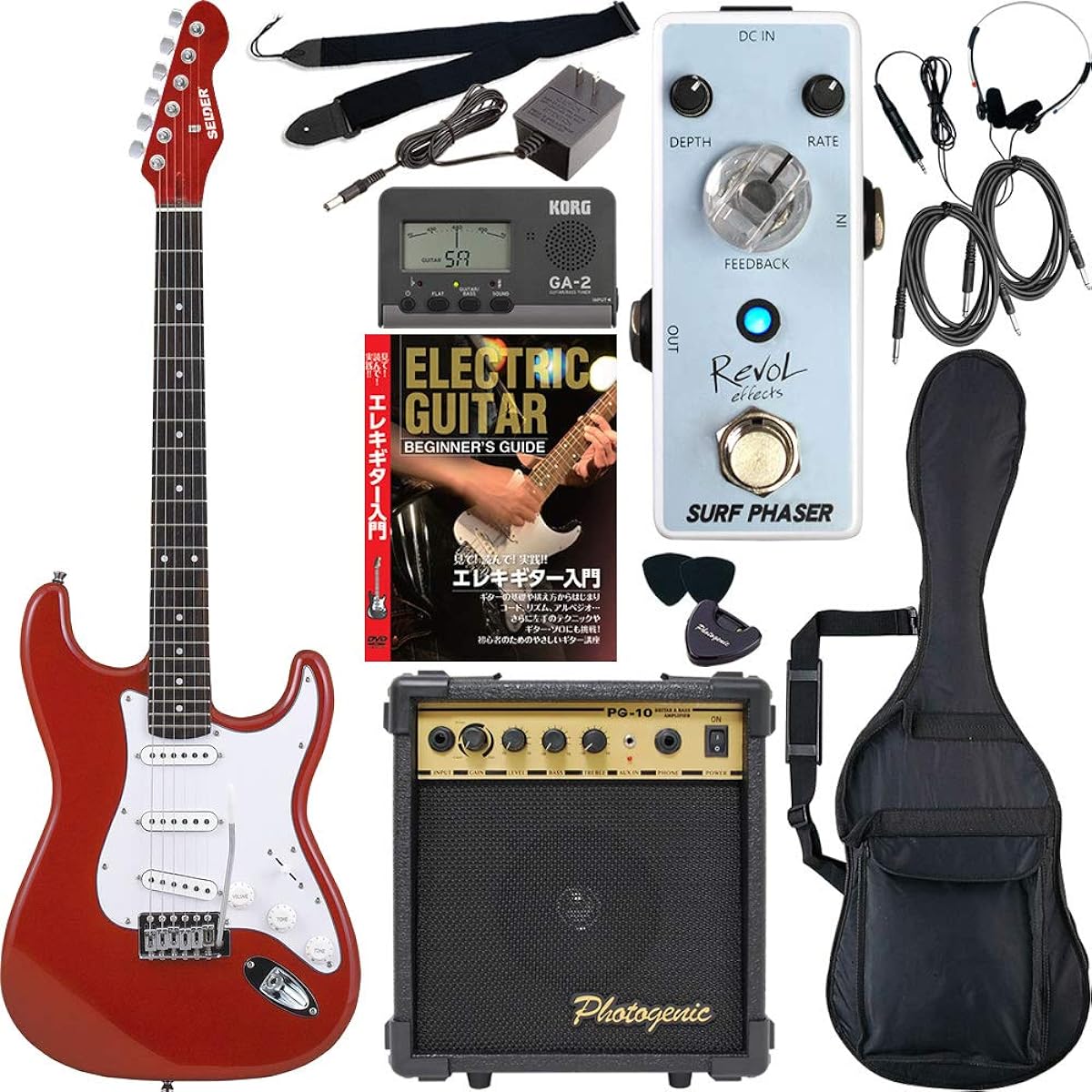 SELDER Electric Guitar Stratocaster Type ST-16/MRD Sakura Musical Instruments Original Revol effects Effector Introduction Set [Phaser SURF PHASER/EPH-01]