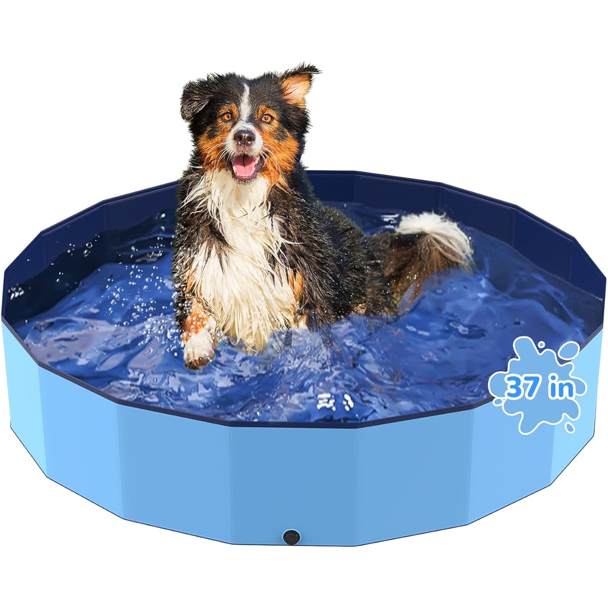Bilibara 37 Inch Collapsible Dog Pool, Children's Pool, Plastic Non-Slip Children's Pool, Heavy Duty Dog Pool for Large Dogs Small Pet Dog Bathtub Indoor and Outdoor Children's Pet Paddling Pool