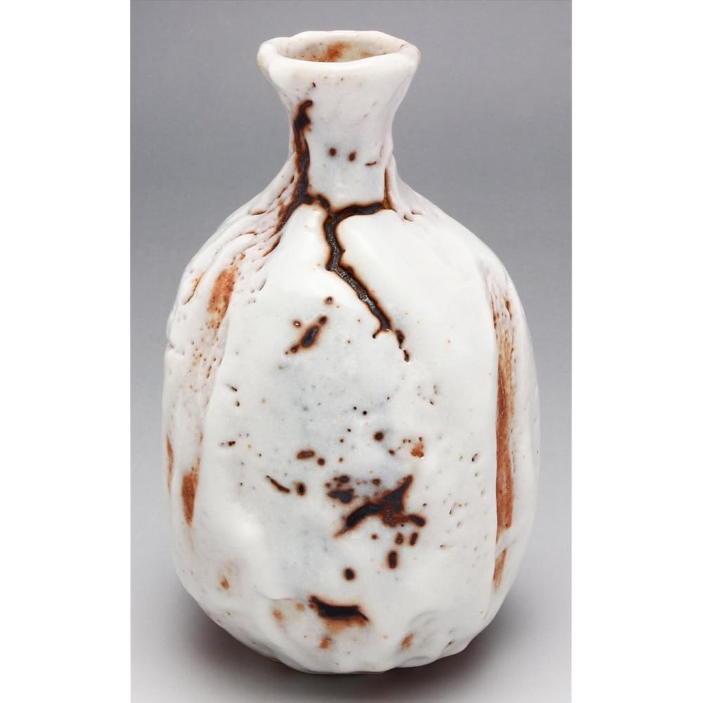 Mino Ware Higashiyama Kiln Tokkuri Large Capacity Shino Shaved Approximately Diameter 8.5 x Height 14cm Capacity Approximately 360ml Made in Japan (In Wooden Box) 551-0008