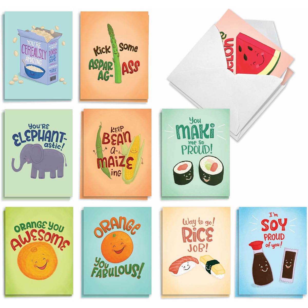 The Best Card Company Congrats Food Puns - 20 Assorted Boxed Congratulations Note Cards with Envelopes (10.4x10.9cm) - AM8849CGG-B2x10