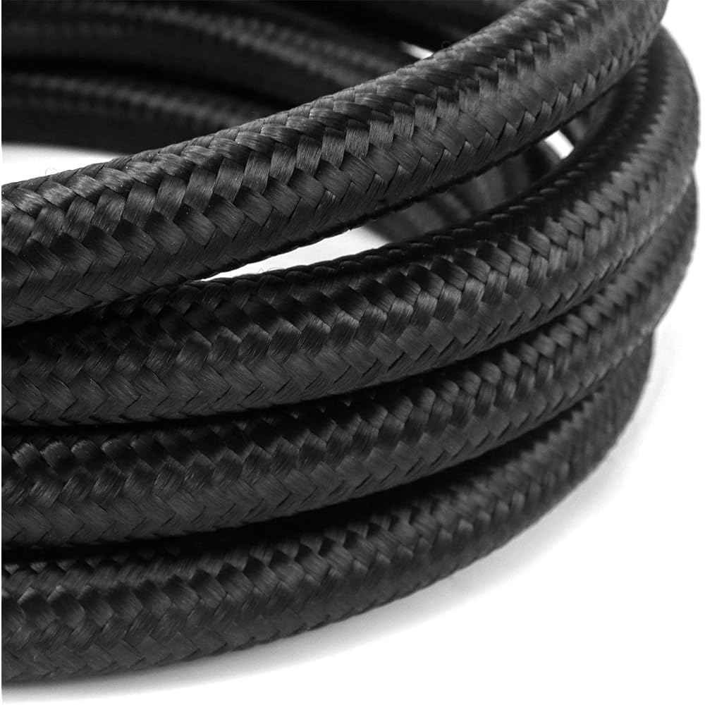 QWORK 6AN Braided Fuel Line Hose Push-On Fuel Line Pressure Injection Hose 10ft -6AN Black Fuel Oil Hose Fuel Line 3/8" Tube Size for Gas, Diesel, Biodiesel Fuel, Engine Oil, Hydraulic
