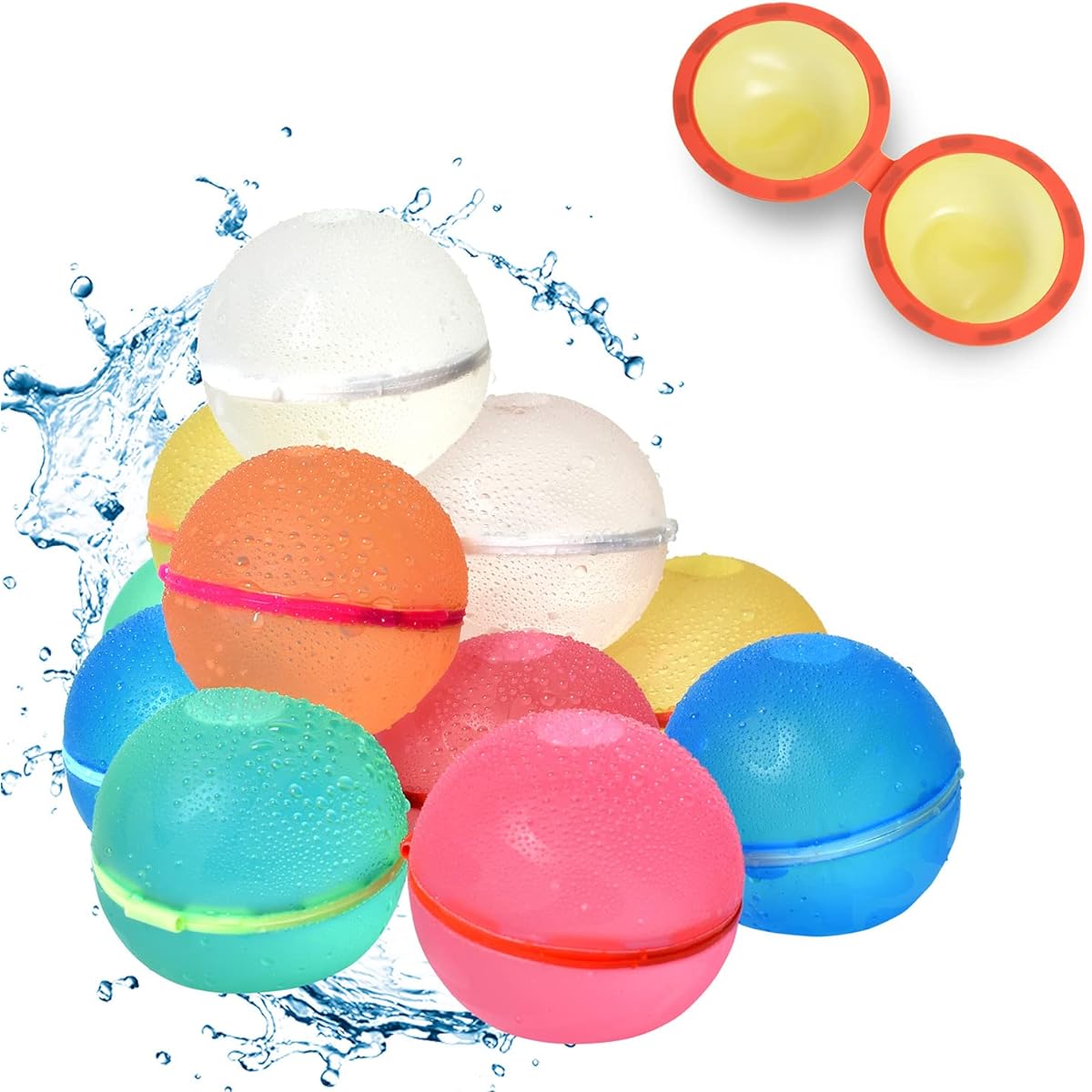 Focalmotors Reusable Water Balloons Quick Fill Self Seal Water Ball/Water Bomb Splash Ball Kids Adults Outdoor Activities Toys Summer Outside Party Supplies (12 Pieces)
