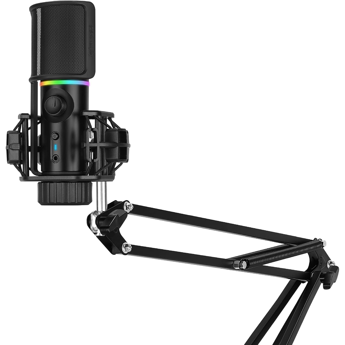 MIC ARM RGB cardioid microphone with mounting arm for streaming, recording, and podcasting