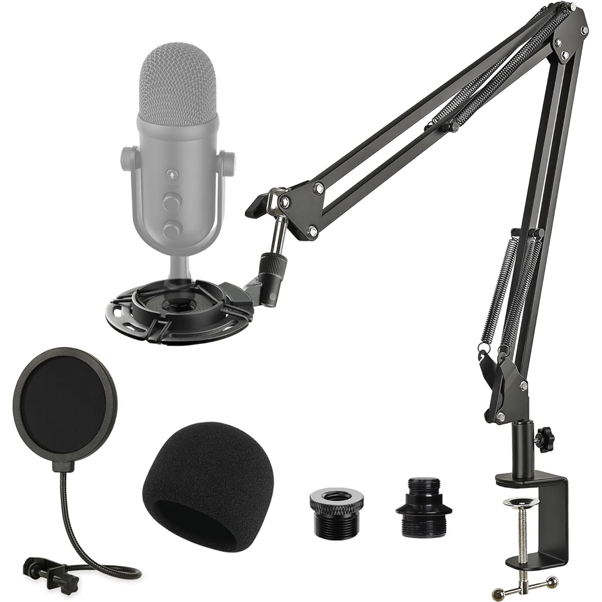 Rigych Razer Seiren V2 Pro Boom Arm Microphone Adjustable Mic Arm Stand with Pop Filter Shock Mount Heavy Duty Table Mount Clamp Cable Tie for Razer Seiren V2 Pro Streaming Microphone
