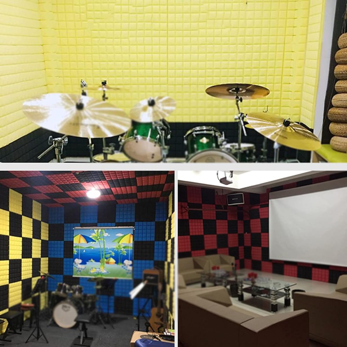 Bar Club Acoustic Panel, Color Square Sound Absorbing Cotton Studio Soundproofing Treatment Paint Pad (A 50*50*2CM) (A 50*50*2CM)