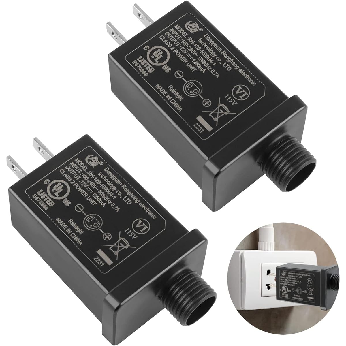 Kalolary Replacement Yard Inflatable Adapter 12V 1.25A Power Class 2 Power Transformer Plug for String Lights Easter Inflatable Decorations (2 Pack)