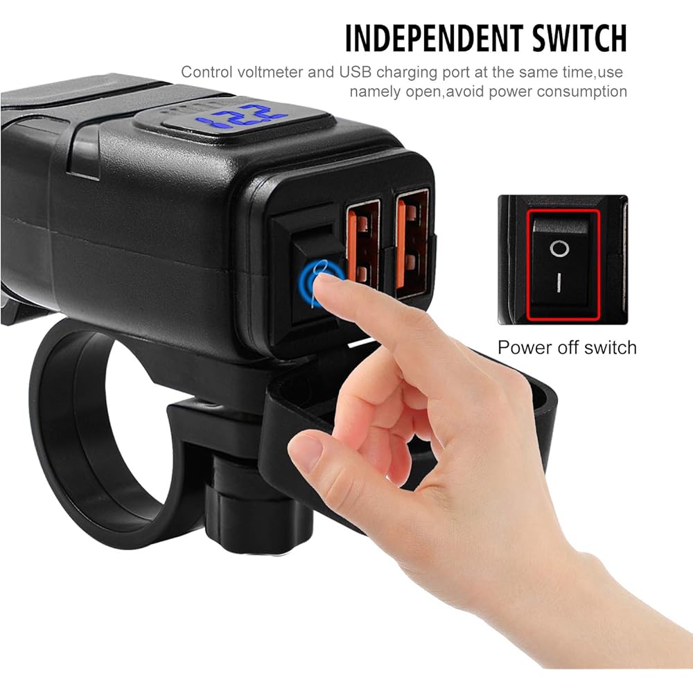 [Improved] TurnRaise Motorcycle USB Power Supply Waterproof Voltage Display Type-C+QC3.0 Quick Charging Port Motorcycle Voltmeter Motorcycle USB Power Supply DC12V-24V Power Supply Motorcycle Power Supply USB+PD (purple light)