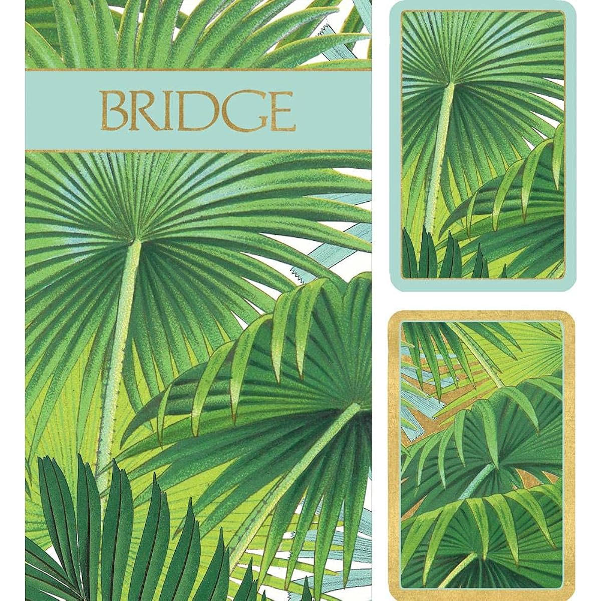 Caspari Palm Fronds Bridge Gift Set - 2 Decks of Playing Cards & 2 Score Pads