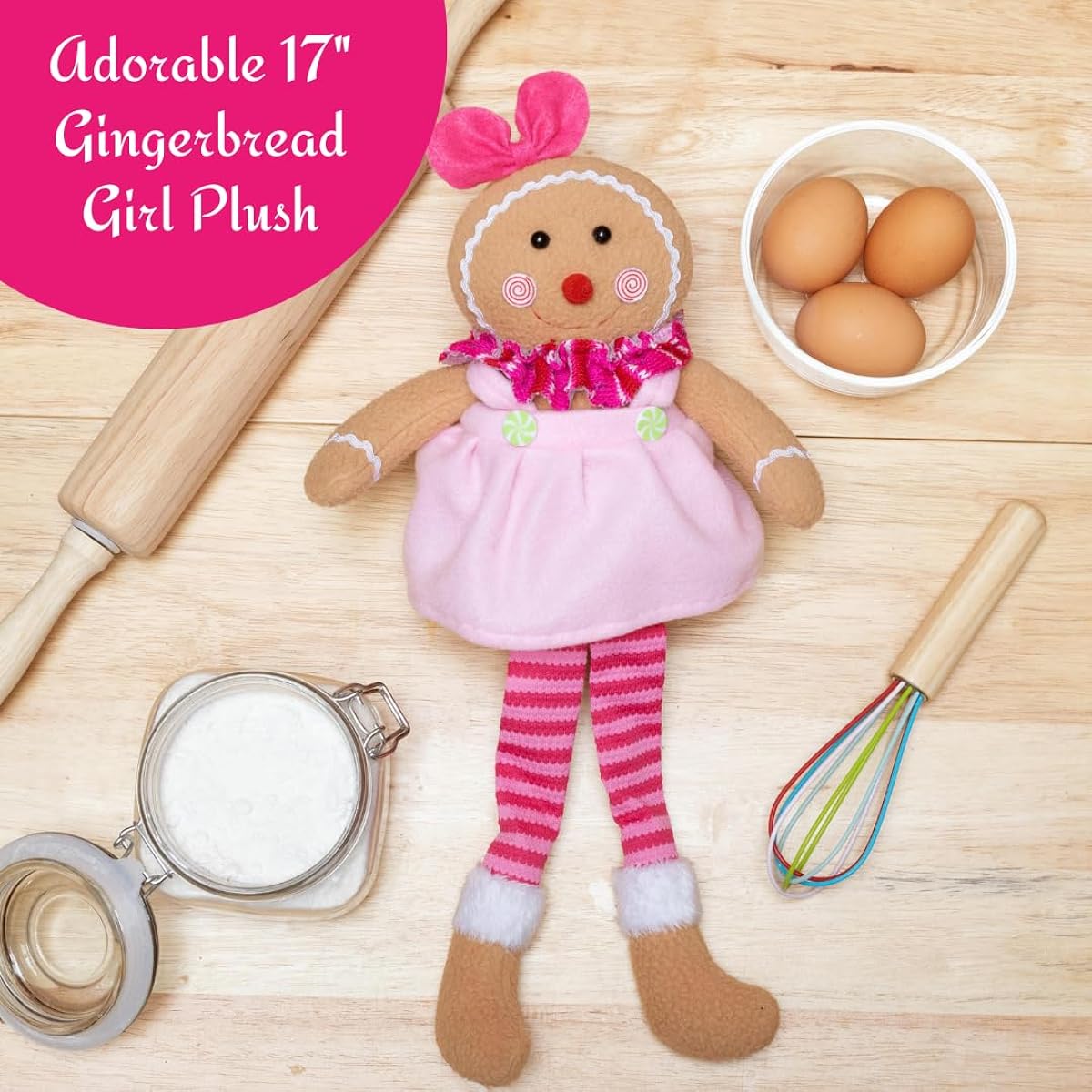 SCS Direct Elf Stuffed Christmas Gingerbread Doll 17" Girls Gingerbread Cookies Cute Shelf Decor - Fun Kids Holiday Toys Buddy Decorate Your House, Tree, Home, Festive Santa Gift
