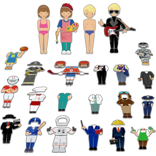 56 Piece Magnetic Dress Up Pretend Play Doll Set with 21 Occupations, Perfect for Preschool Learning