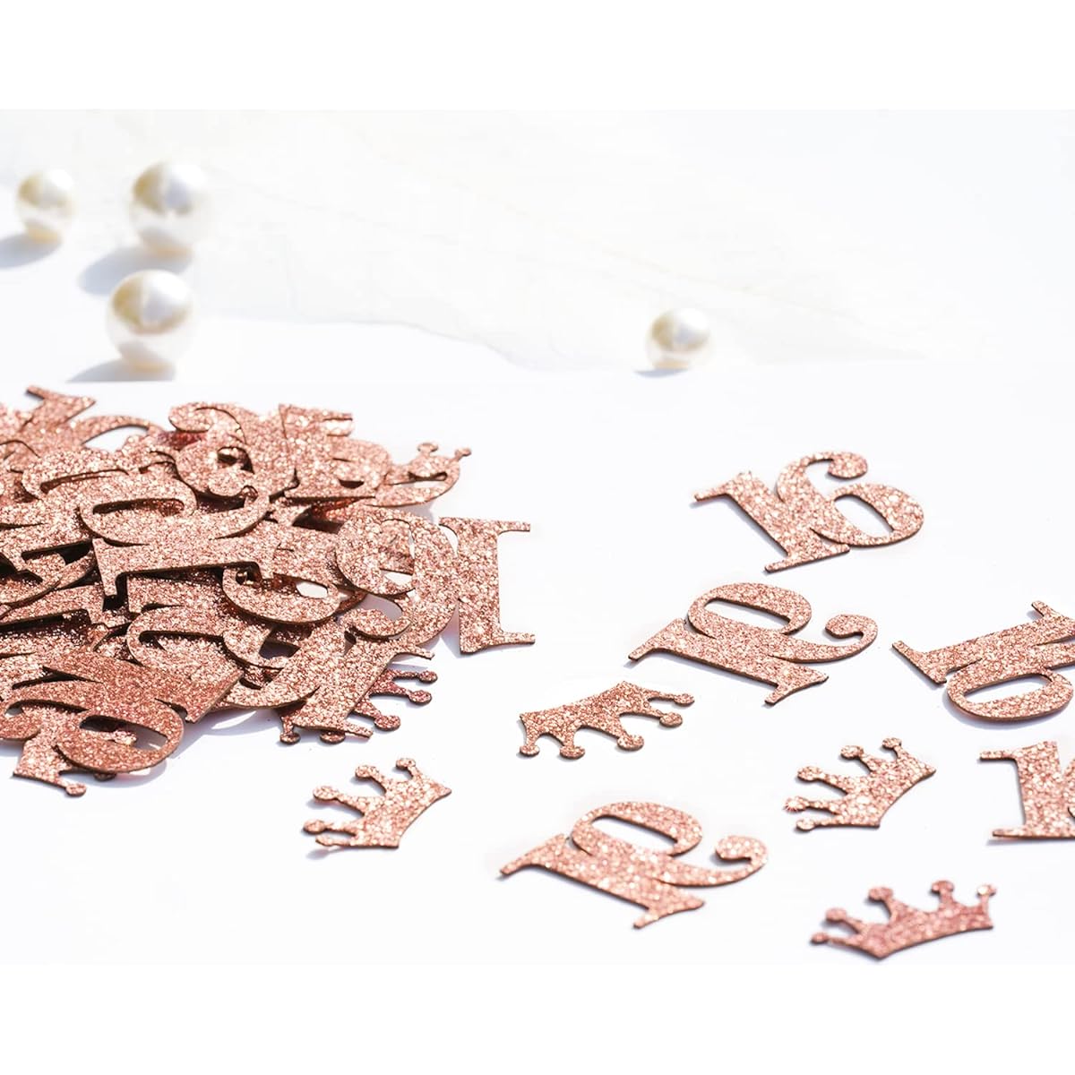 Rose Gold Happy Sweet 16 Table Confetti, Glitter Paper 16th Birthday Confetti, Number 16 Table Confetti, 16th Birthday/Anniversary Party Supplies (30g)