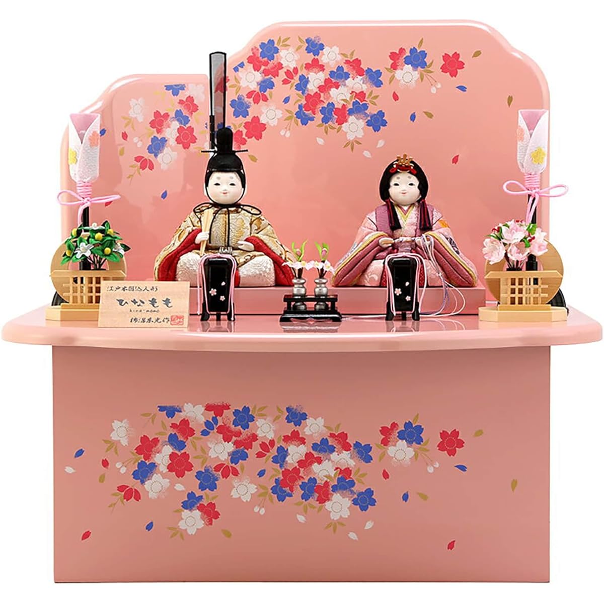 Hina dolls, Hina dolls, wood-grained, plump, compact storage ornament, prince and princess ornament, inset eyes, made by Toko Kakinuma, Hina Momo, pink h293-mi-kt-1869bs