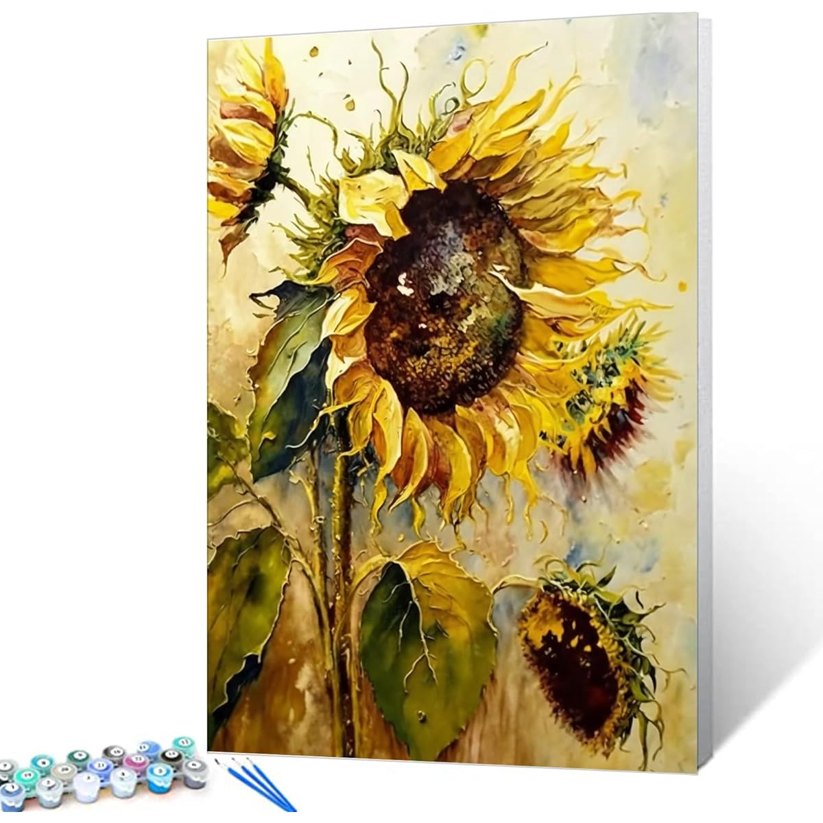 Abstract Sunflower Painting by Numbers for Adults Kids Yellow Flowers on Canvas Marine Tropical Plants Easy to Paint with Brush and Acrylic Pigments Room Decor 16x20 Inches (DIY Frame)