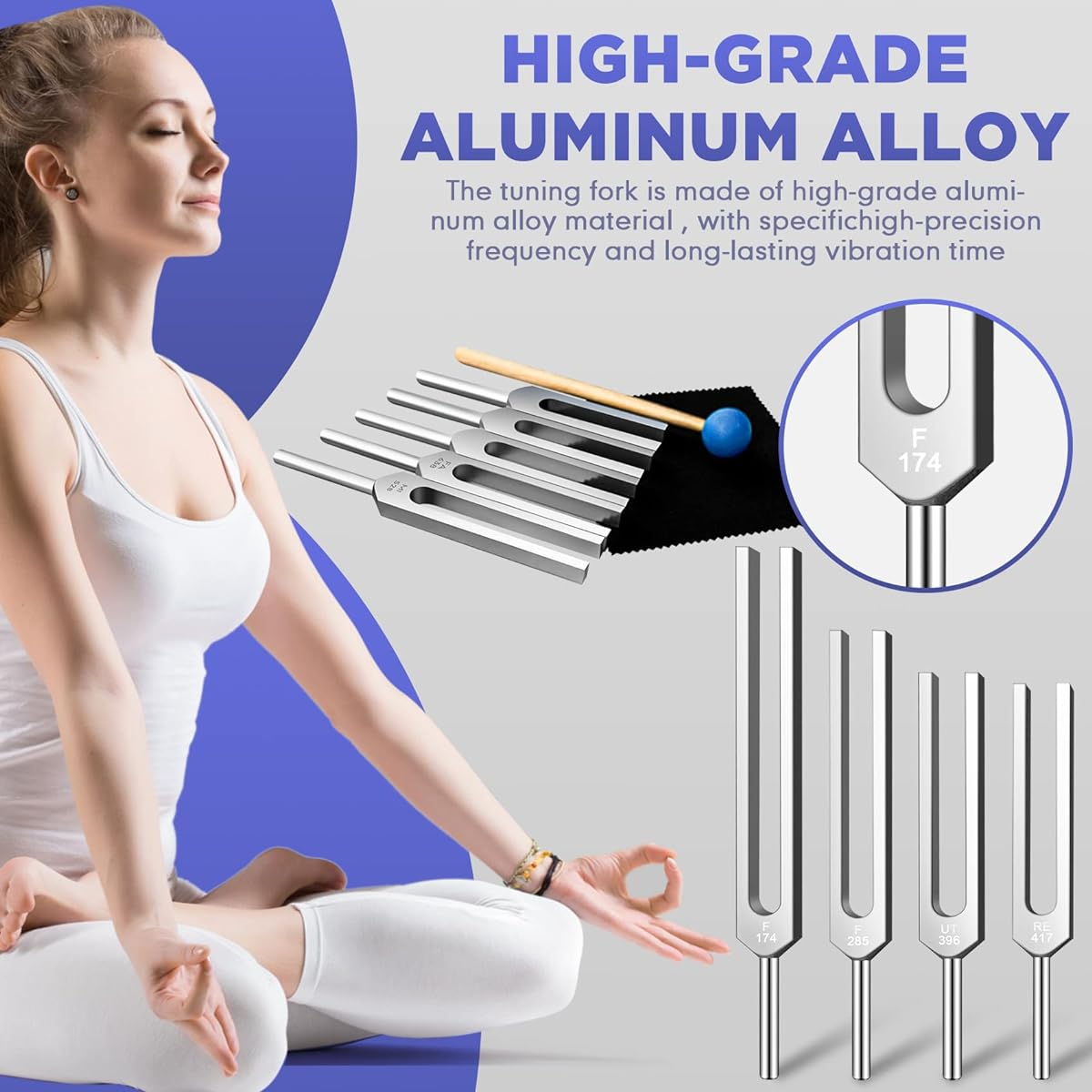Solfeggio Tuning Fork Set - 9 Tuning Forks Perfect for DNA Healing Chakra Sound Therapy with Exquisite Aluminum Gift Box (174Hz 285Hz 396Hz 417Hz 528Hz 639Hz etc.)