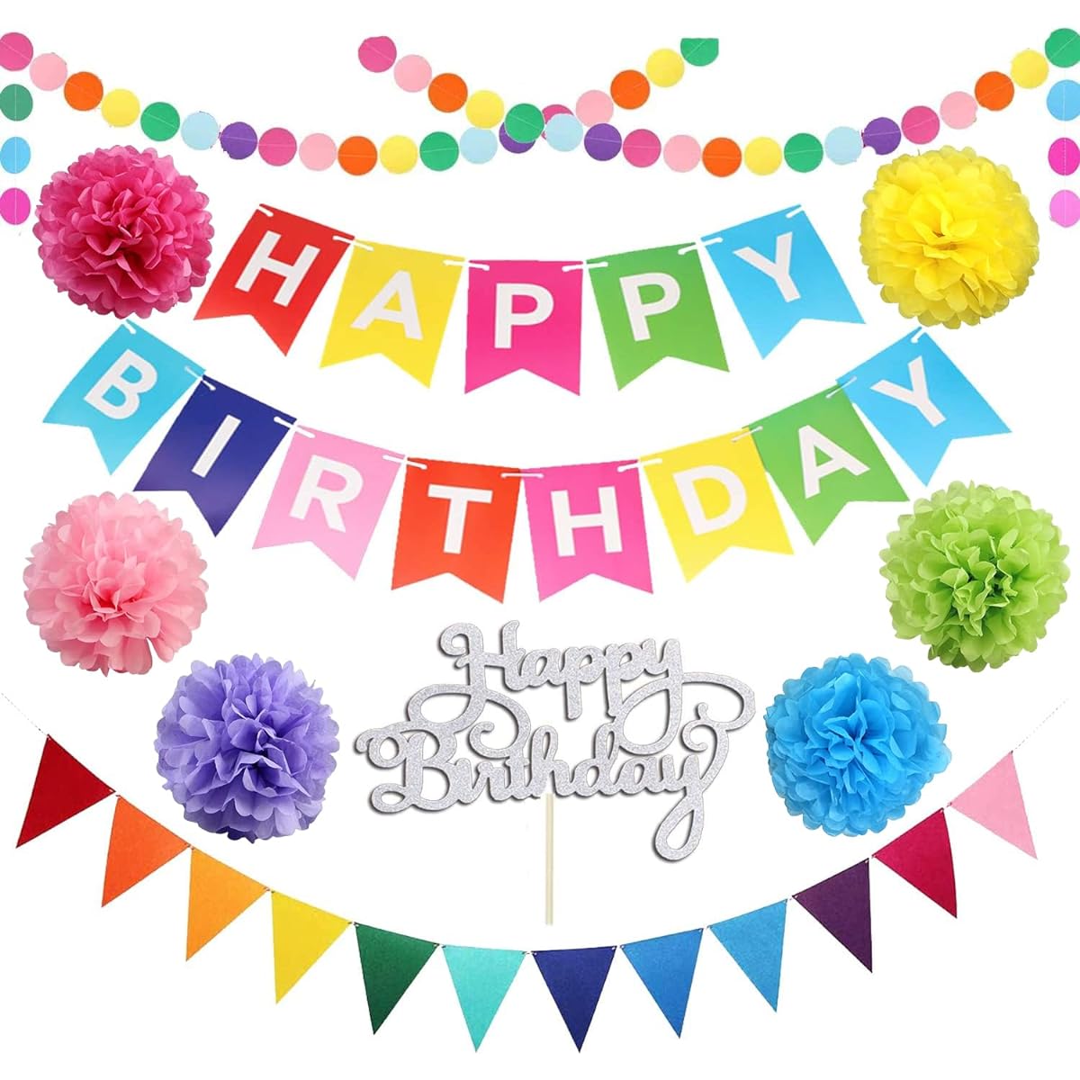 Happy Birthday Banner (Colorful with Flower Balls)