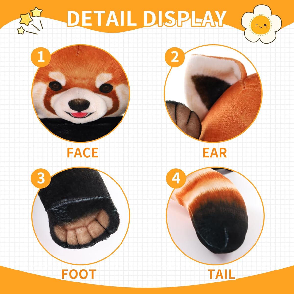 Furvana Red Panda Animal Plush Pillow, Soft Panda Stuffed Animal, Cuddly Plush Toy, Cute Stuffed Animal, Throw Pillow Decoration Gift for Girls Boys (S)