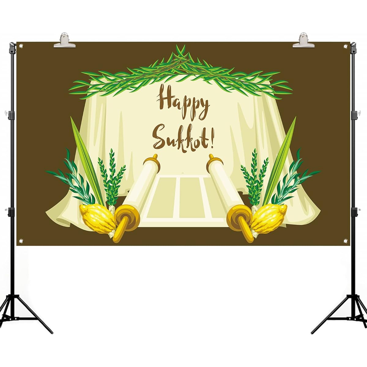 Pudodo Happy Sukkot Background Banner Sukkah Etrog Lulav Jewish Holiday Celebration Party Photography Backdrop Wall Decor