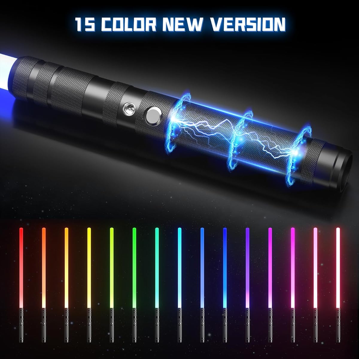 15 in 1 Light Up Saber Swords for Kids LED Dual Laser Sword Set with FX Sound (Motion Sensitive) Realistic Silver Handle for Fighters and Warriors