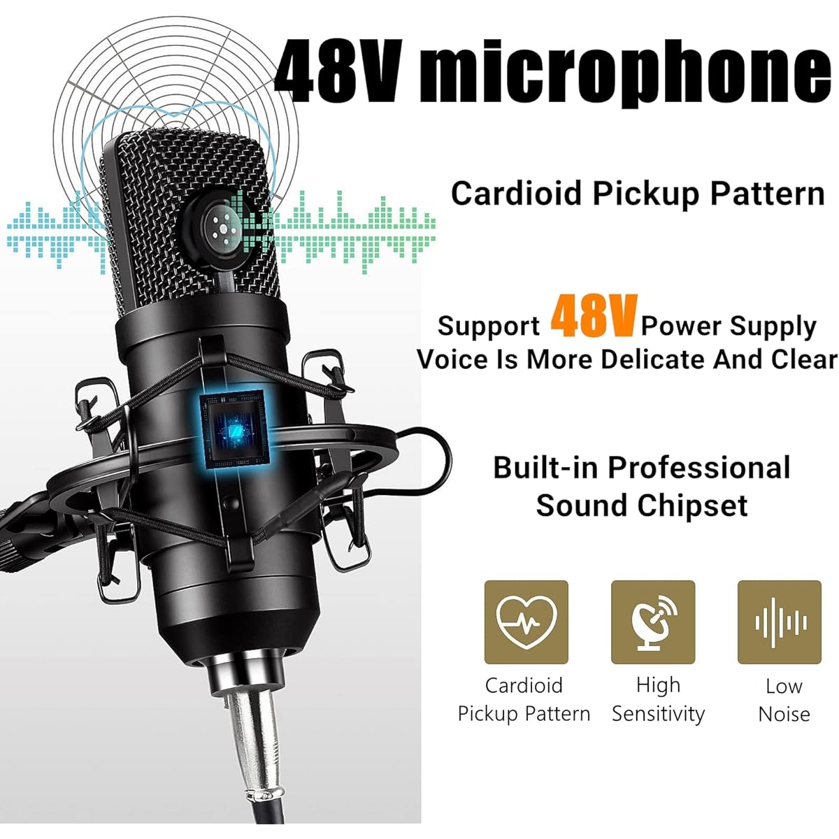 Podcast Equipment Bundle 48V Condenser Microphone Bundle with M300 Voice Changer Podcast Microphone Recording Studio Package for Podcast Live Streaming Singing PC Mobile TikTok YouTube