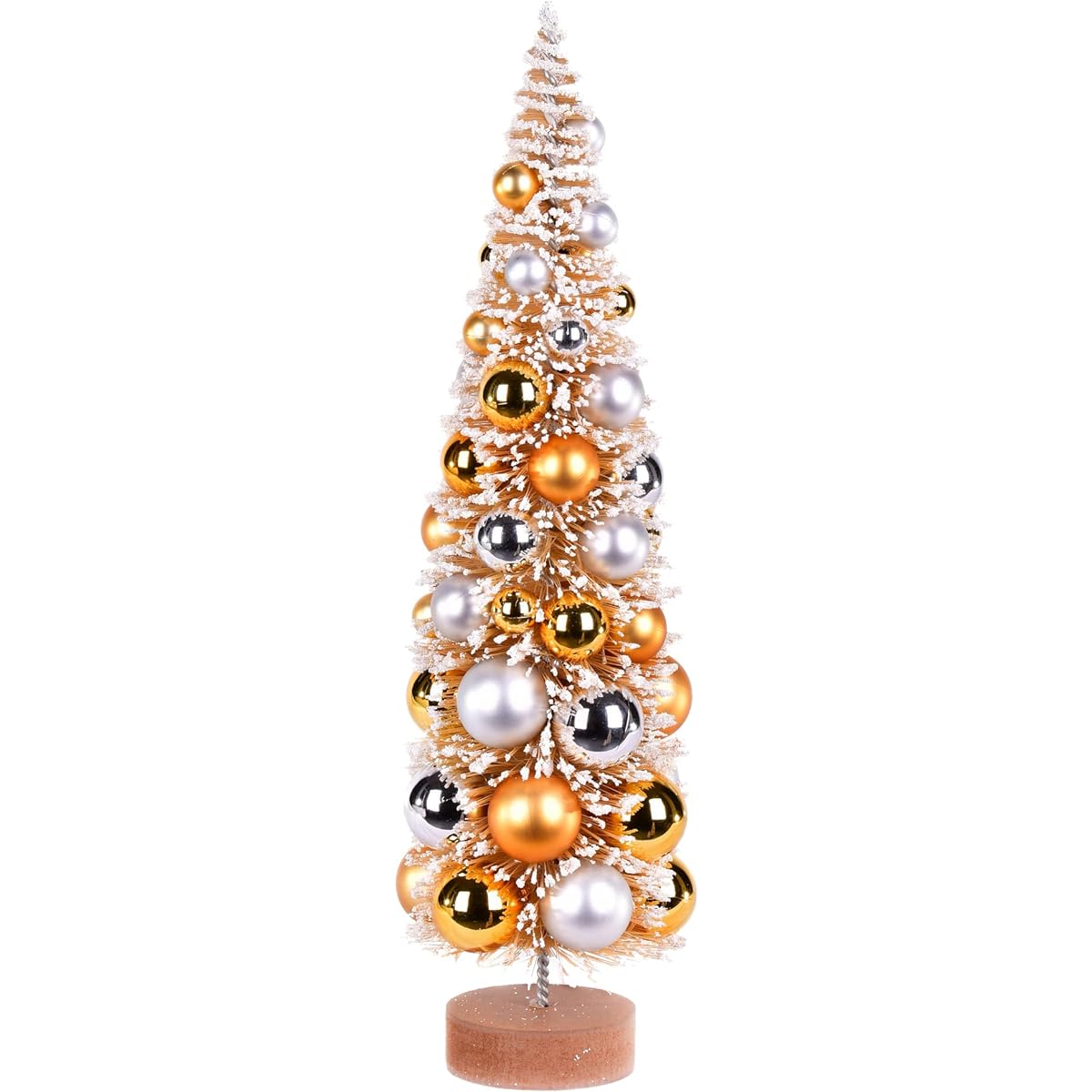 Vickerman 18" Vintage Tabletop Brushed Gold Artificial Christmas Tree with Gold and Silver Ornaments on Wood Base