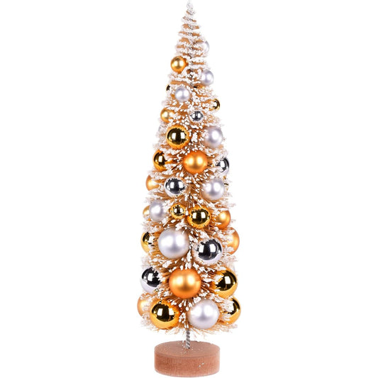 Vickerman 18" Vintage Tabletop Brushed Gold Artificial Christmas Tree with Gold and Silver Ornaments on Wood Base