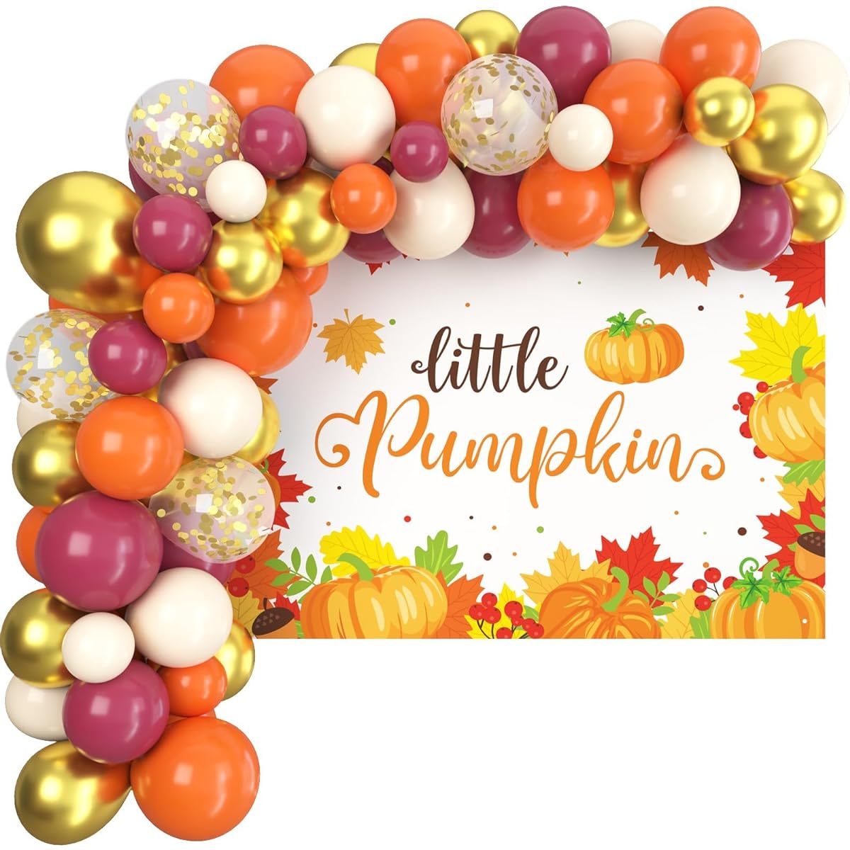 Small Pumpkin Balloon Garland Backdrop Kit, Fall Pumpkin Theme Baby Shower Birthday Photo Background Party Cake Dessert Table Thanksgiving Decoration Supplies