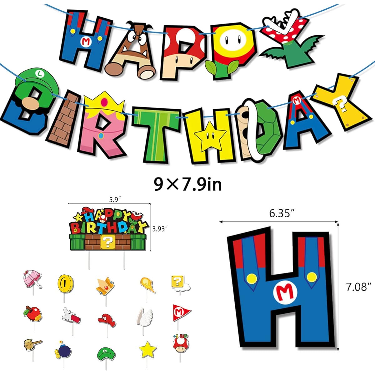 Video Game Birthday Banner Card Holder Happy Birthday Banner Card Holder Kawaii Cartoon Party Decorations for Boys Girls Kids Teens Adults Birthday Party Supplies Video Game Theme Cake