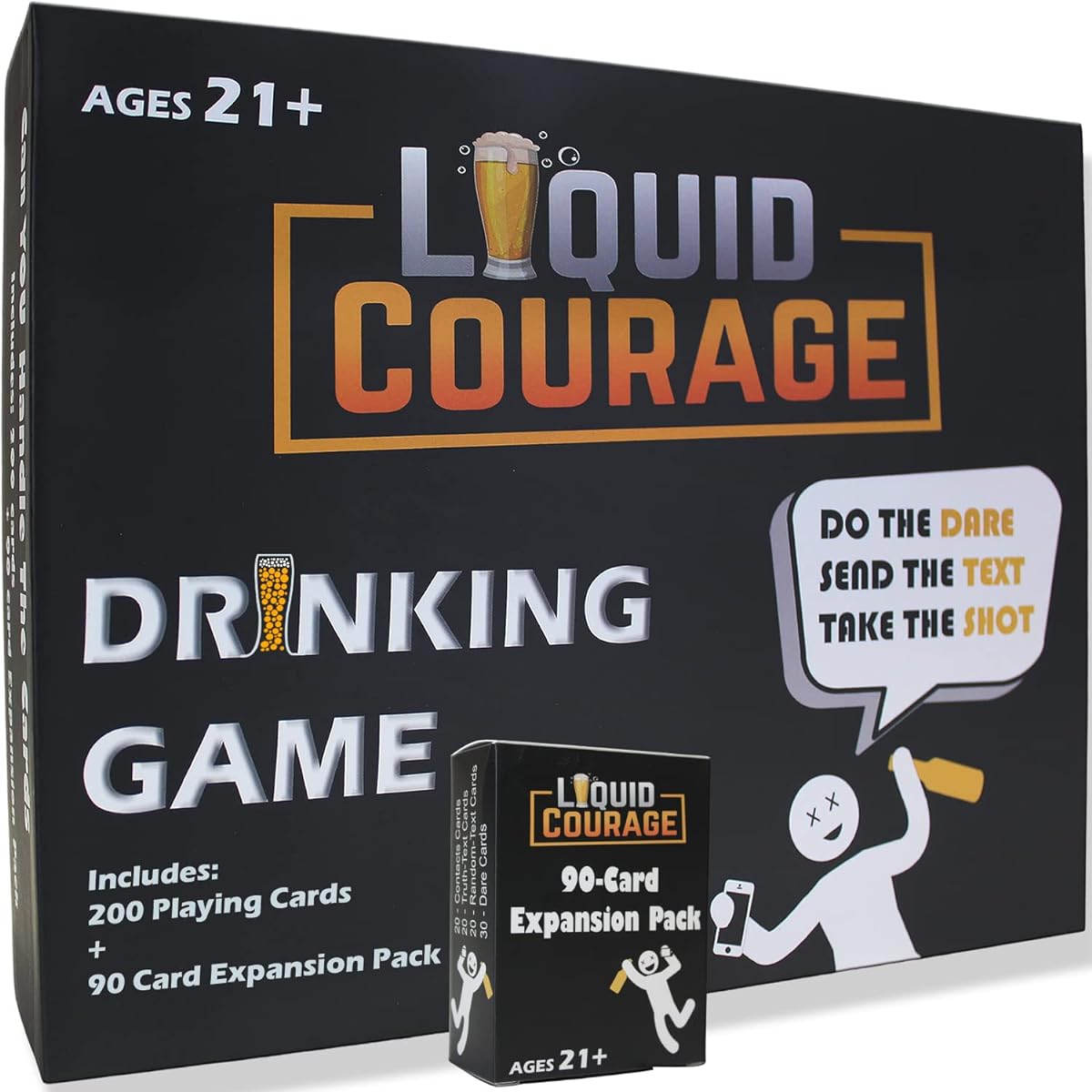 Liquid Courage – Interesting and Fun Card Game for Adults for Parties | Text - Dare – “Hydration” + Bonus Card Expansion Pack 90 Cards